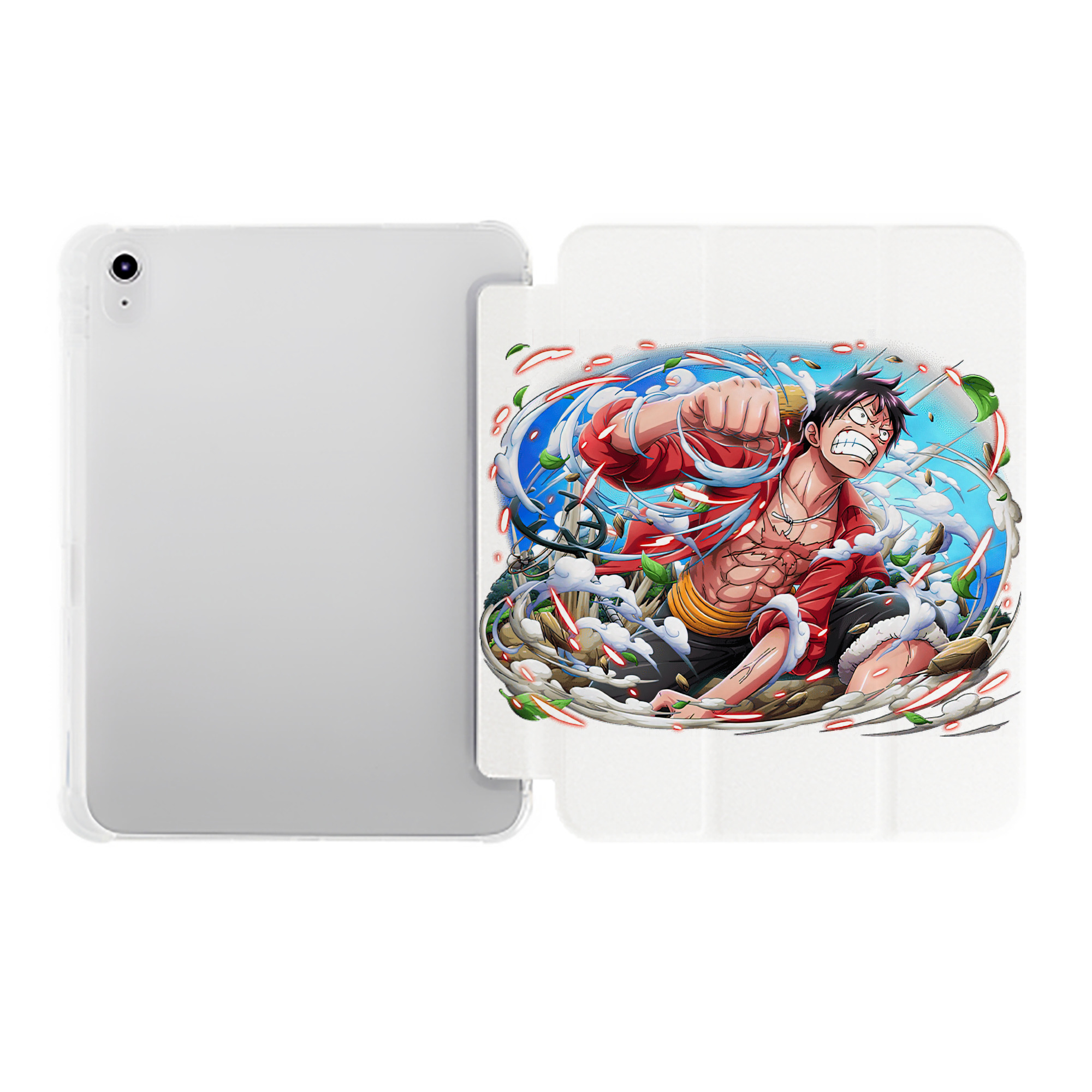 （画像用） ワンピース モンキー・D・ルフィ ONE PIECE Monkey D. Luffy IPad ケース ペン収納付き 三つ折りスタンド PUレザー×シリコン 対応機種9.5/10.5/10.9インチ